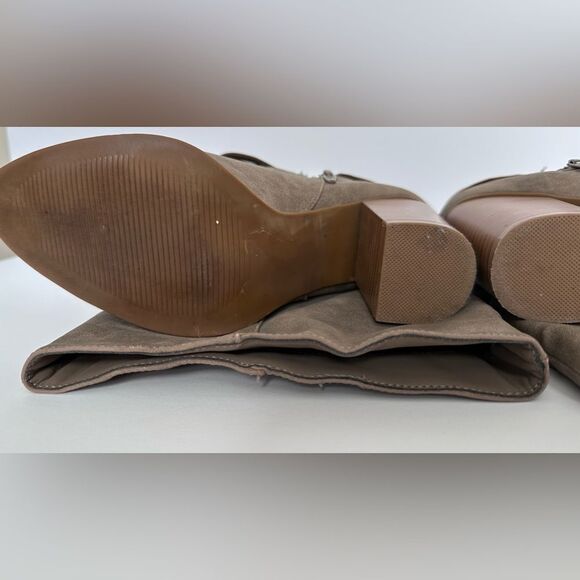 JUST FAB Sora Taupe Suede Block Heeled Boot Size 8 - Picture 6 of 15